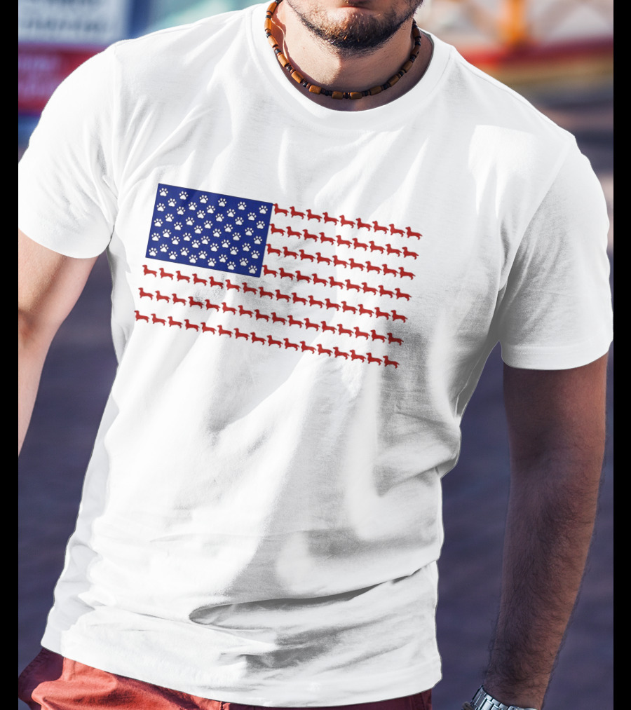 Patriotic Dachshund American Flag Independence Day Paws T-Shirt