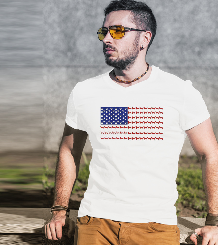 Patriotic Dachshund American Flag Independence Day Paws T-Shirt
