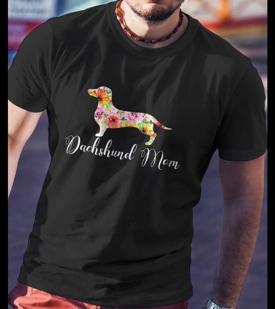 Dachshund Mom Floral Doxie Dog Graphic Cute T-Shirt