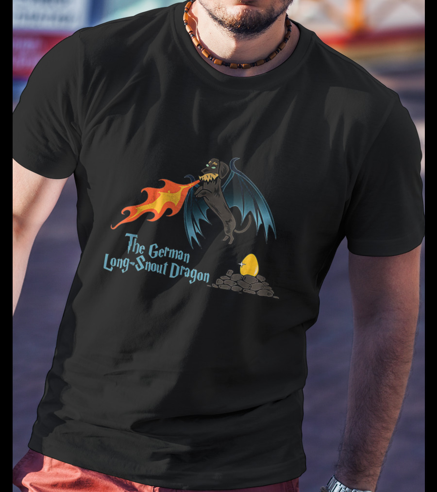 The German Long-Snout Dragon Funny Dachshund Breathing Fire With Wings And Egg T-Shirt