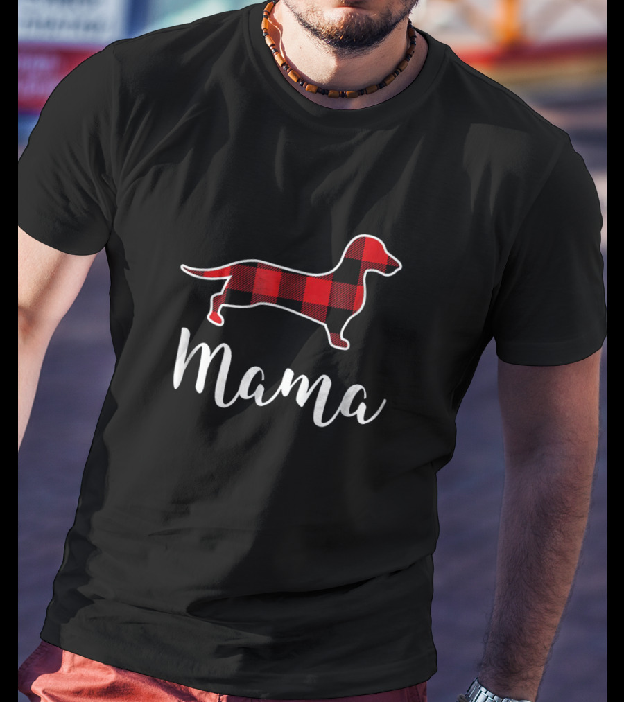 Mama Dachshund Red Plaid Matching Family Dog T-Shirt