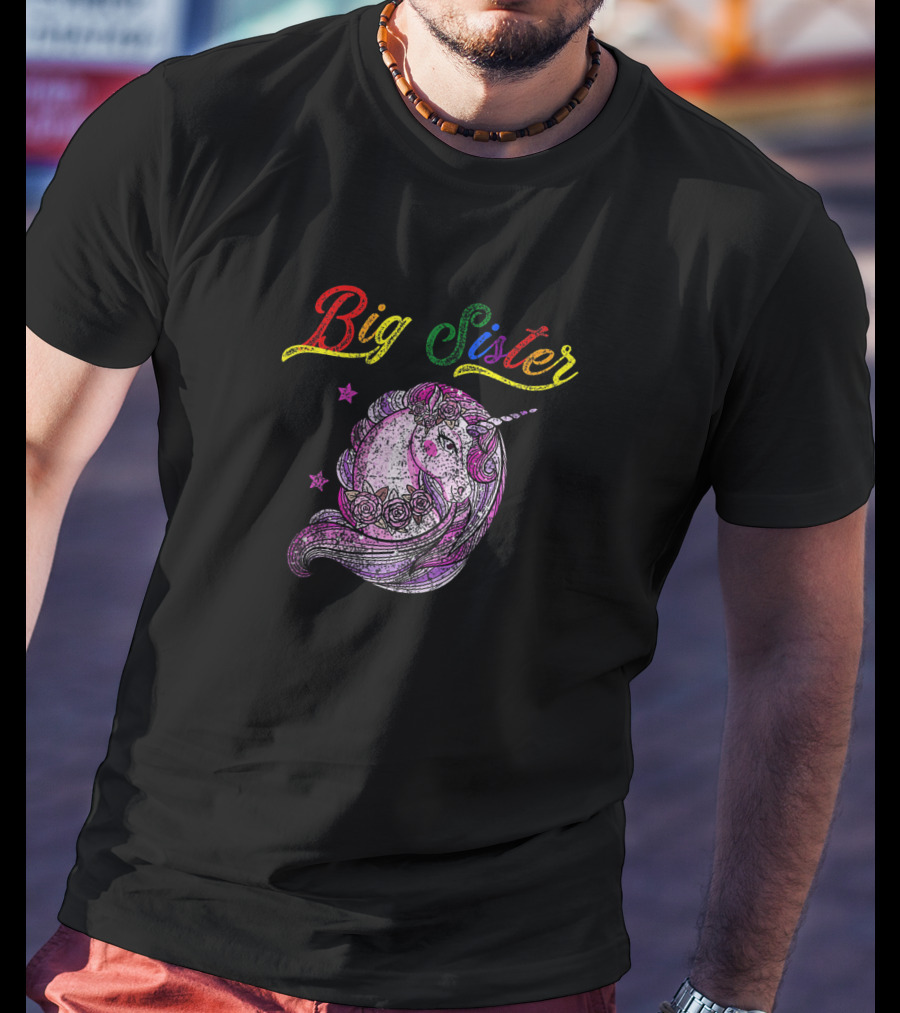 Big Sister Unicorn Colorful Magenta Girl T-Shirt