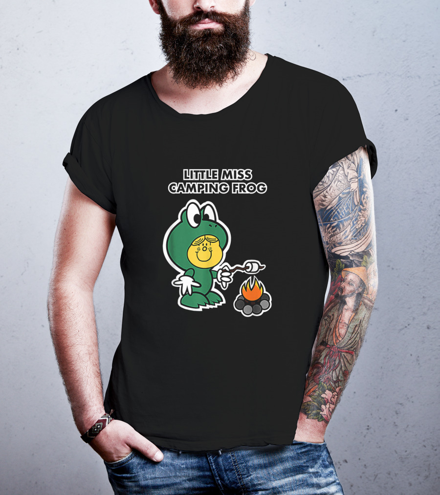 Little Miss Camping Frog Campfire Marshmallow Roasting T-Shirt