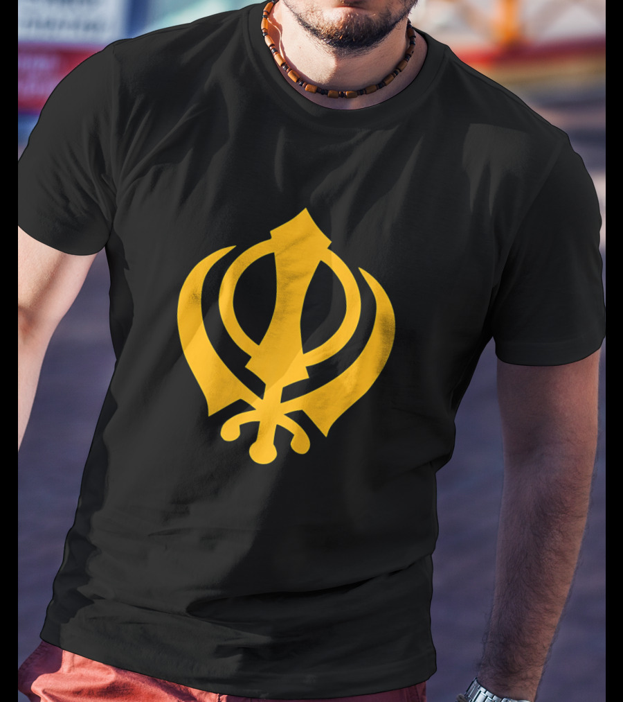 Khanda Sikhism Sikh Sword God Insignia Symbol Emblem Icon Black Yellow T-Shirt