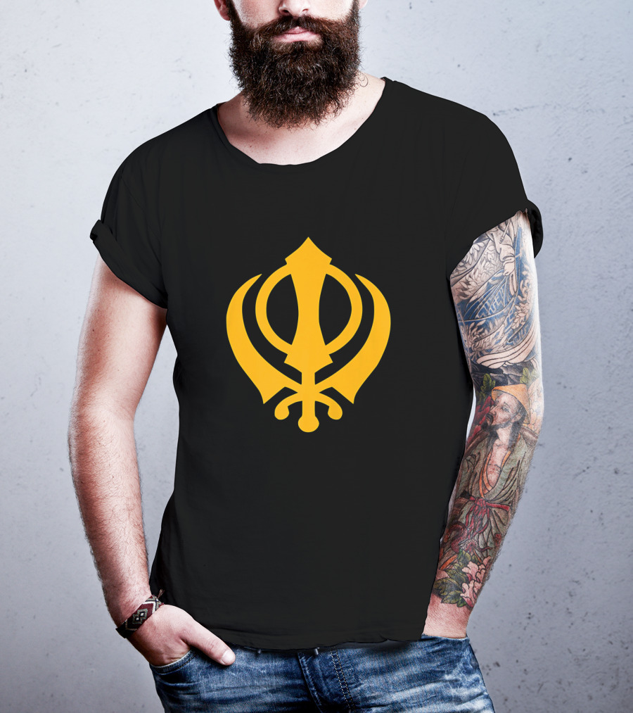 Khanda Sikhism Sikh Sword God Insignia Symbol Emblem Icon Black Yellow T-Shirt