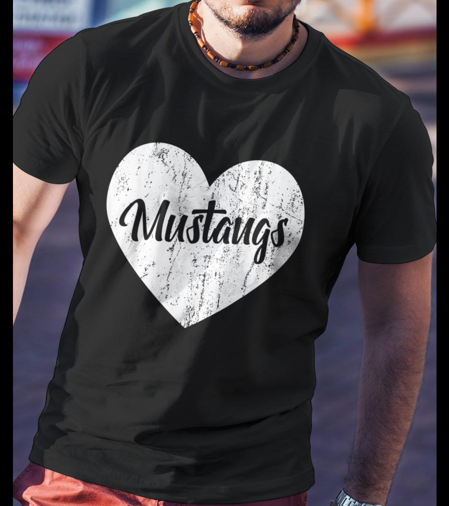 Mustangs Heart School Sports Fan Team Spirit Mascot T-Shirt