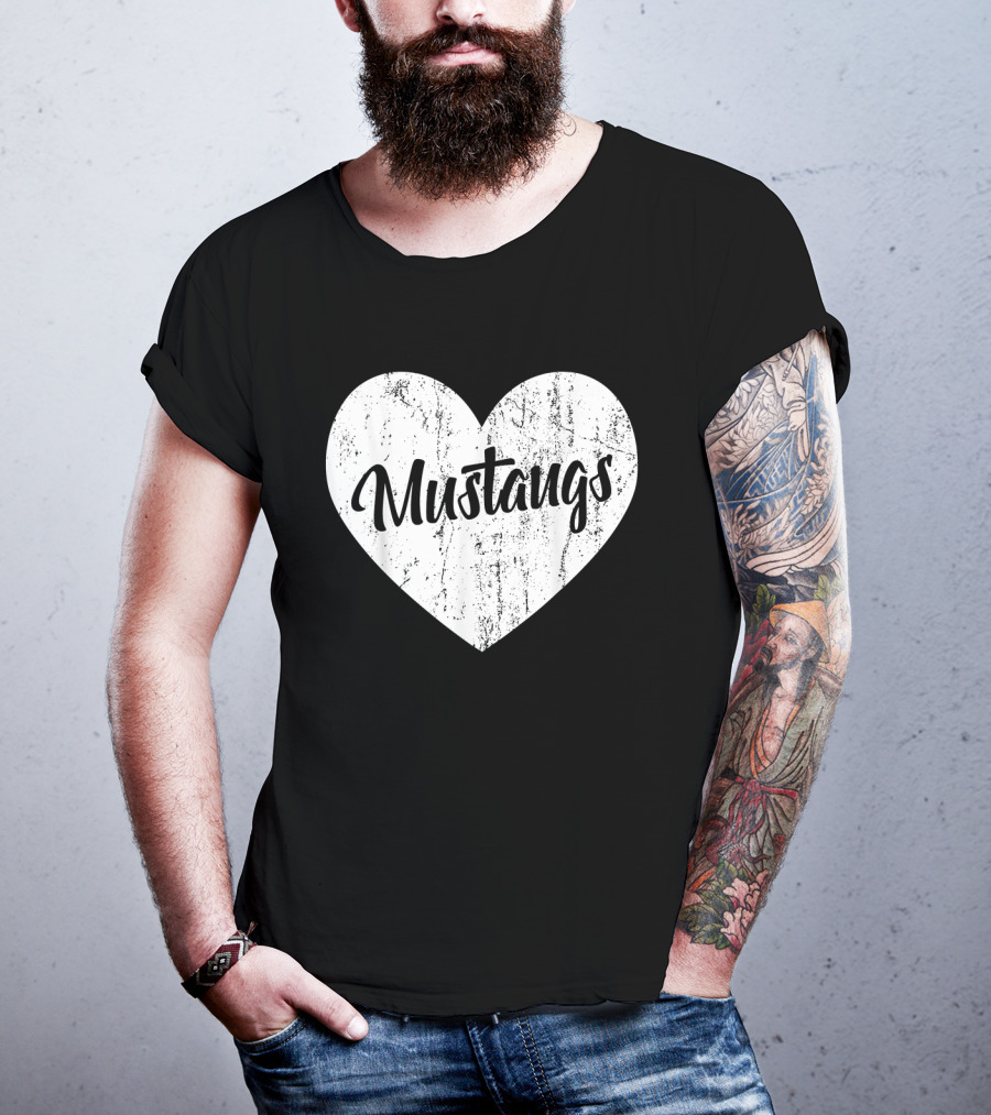 Mustangs Heart School Sports Fan Team Spirit Mascot T-Shirt