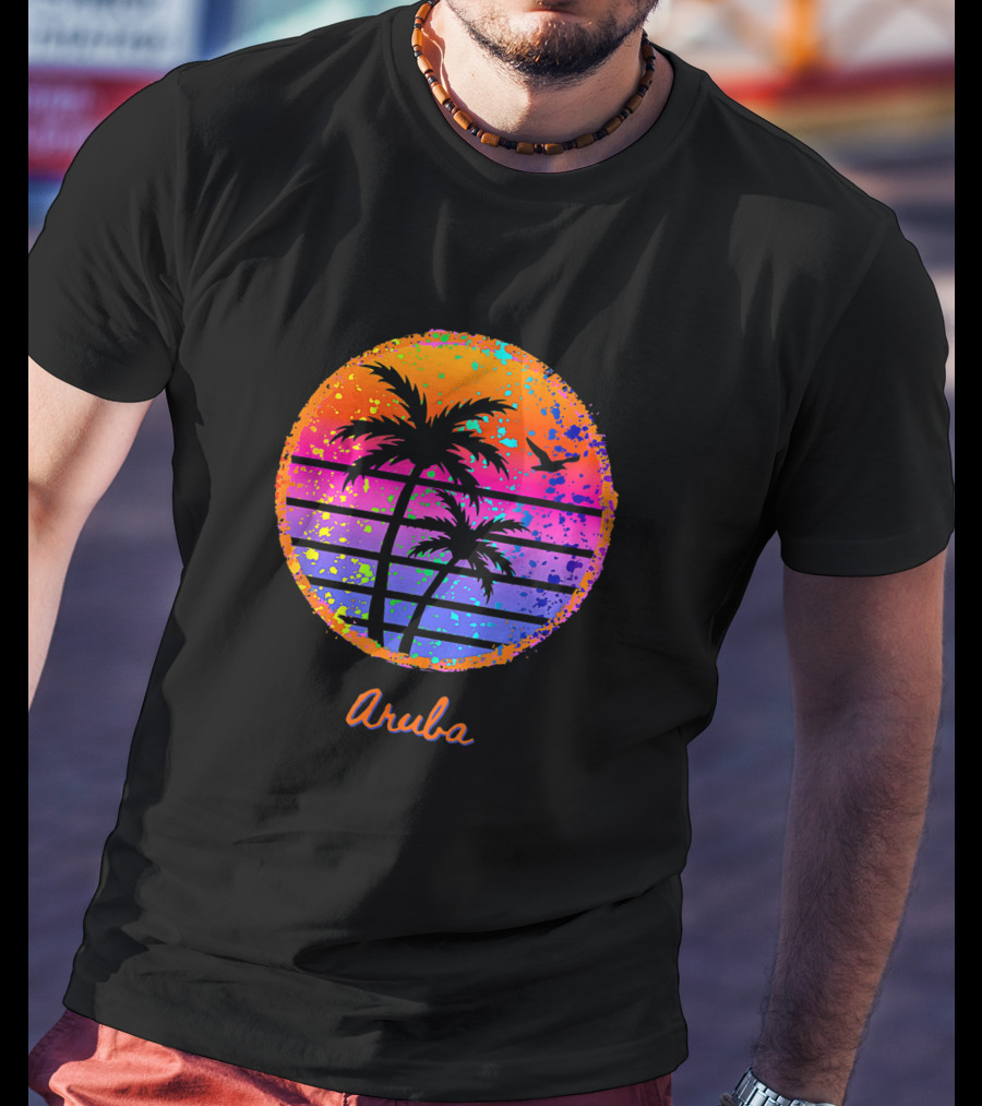 Aruba Palm Tree Tropical Sunset Family Vacation T-Shirt