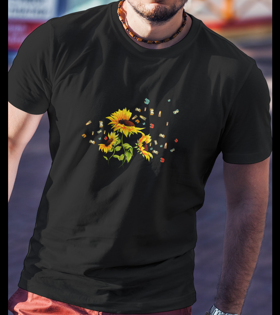 Sunflower Book Dandelion Reading Fan Floral T-Shirt