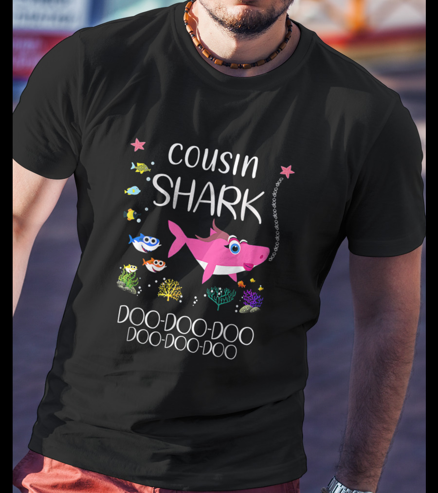 Cousin Shark Pink Cartoon Fish Doo Doo Family Matching Ocean T-Shirt
