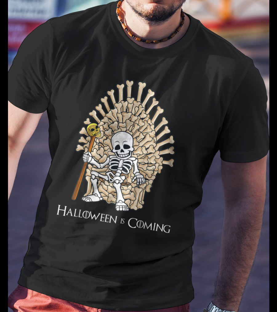 Halloween Is Coming Skeleton Bones Throne T-Shirt