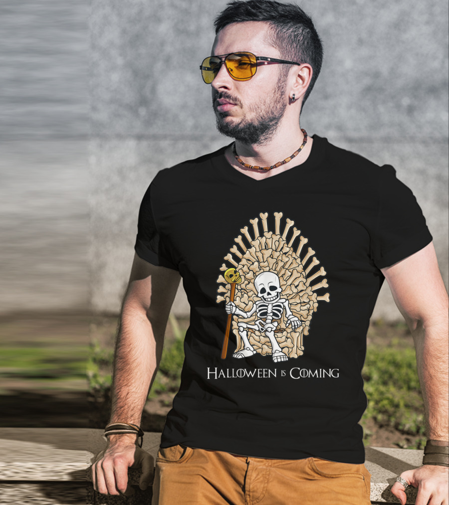 Halloween Is Coming Skeleton Bones Throne T-Shirt