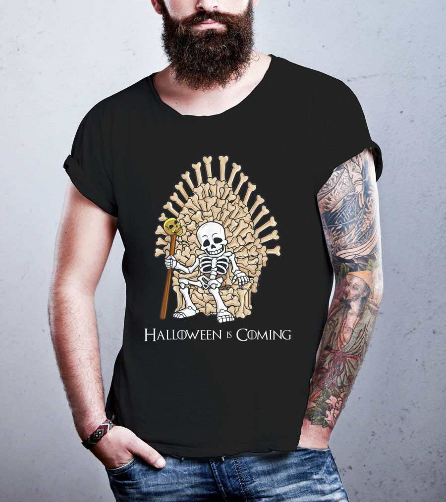 Halloween Is Coming Skeleton Bones Throne T-Shirt