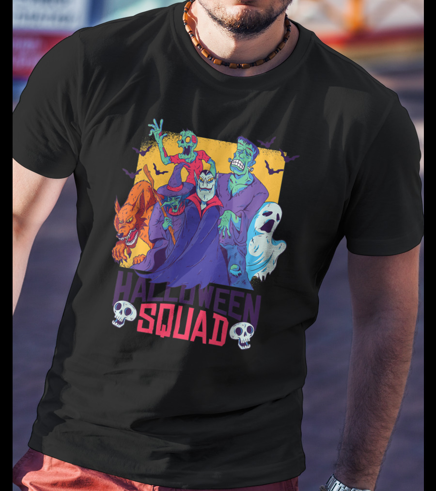 Halloween Squad Vampire Werewolf Ghost Witch Monster Group T-Shirt
