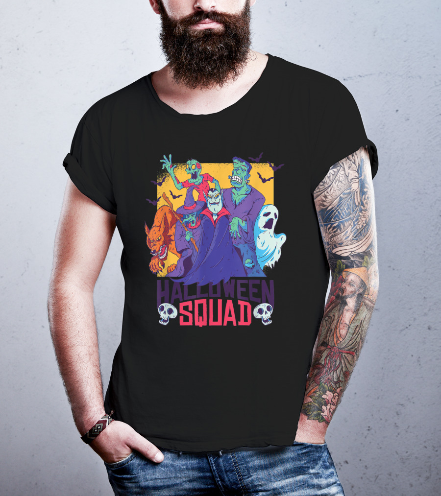 Halloween Squad Vampire Werewolf Ghost Witch Monster Group T-Shirt