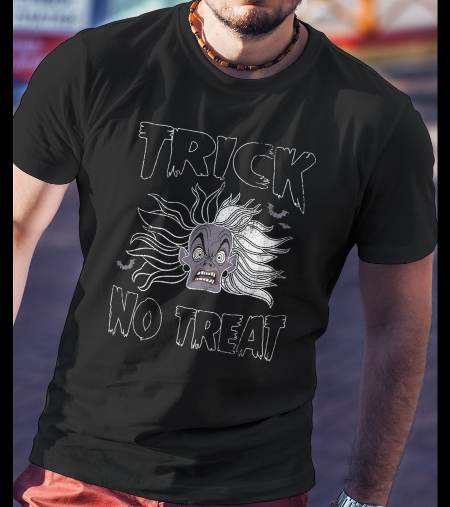 Trick No Treat Spooky Ghost Face With Flying Bats T-Shirt