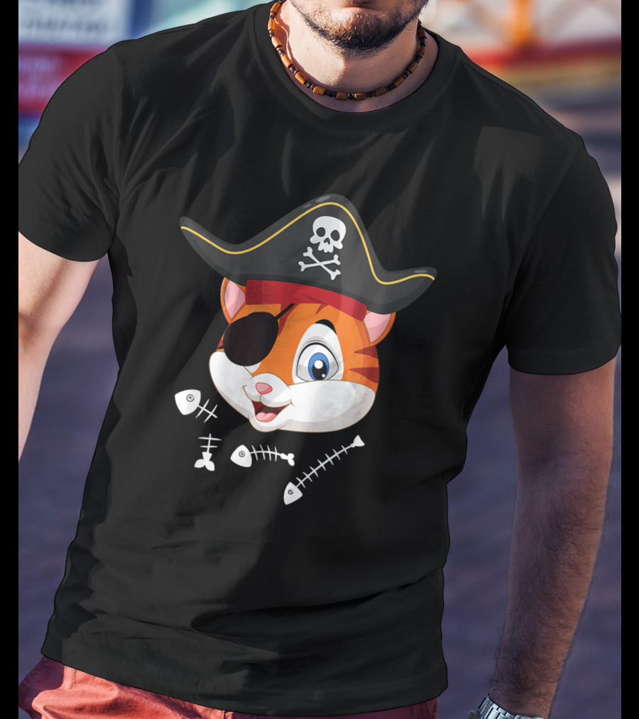 Halloween Cat With Pirate Hat And Eye Patch T-Shirt