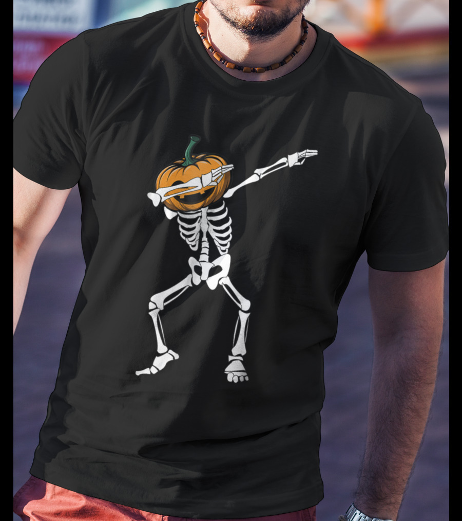 Funny Dabbing Pumpkin Head Skeleton Halloween T-Shirt