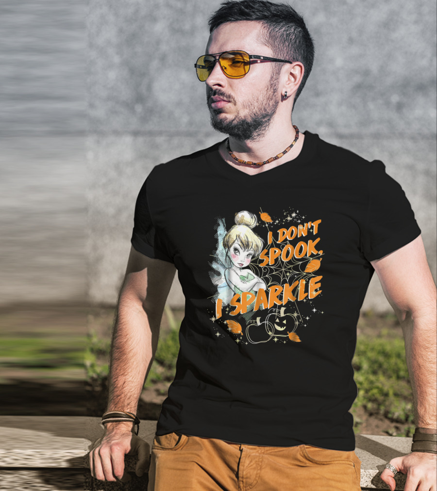 Tinkerbell I Don't Spook I Sparkle Halloween Pumpkin Leaves T-Shirt