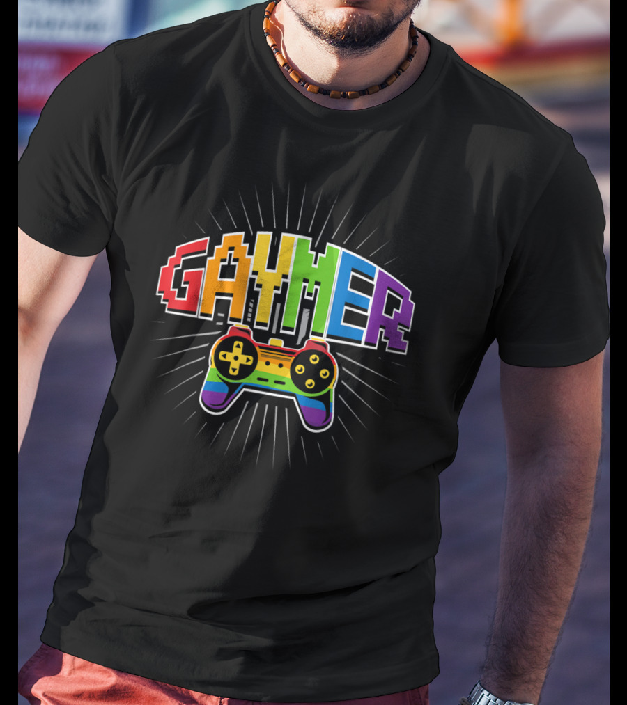 Threadrock Men's Gaymer Rainbow Love Controller Pride T-Shirt