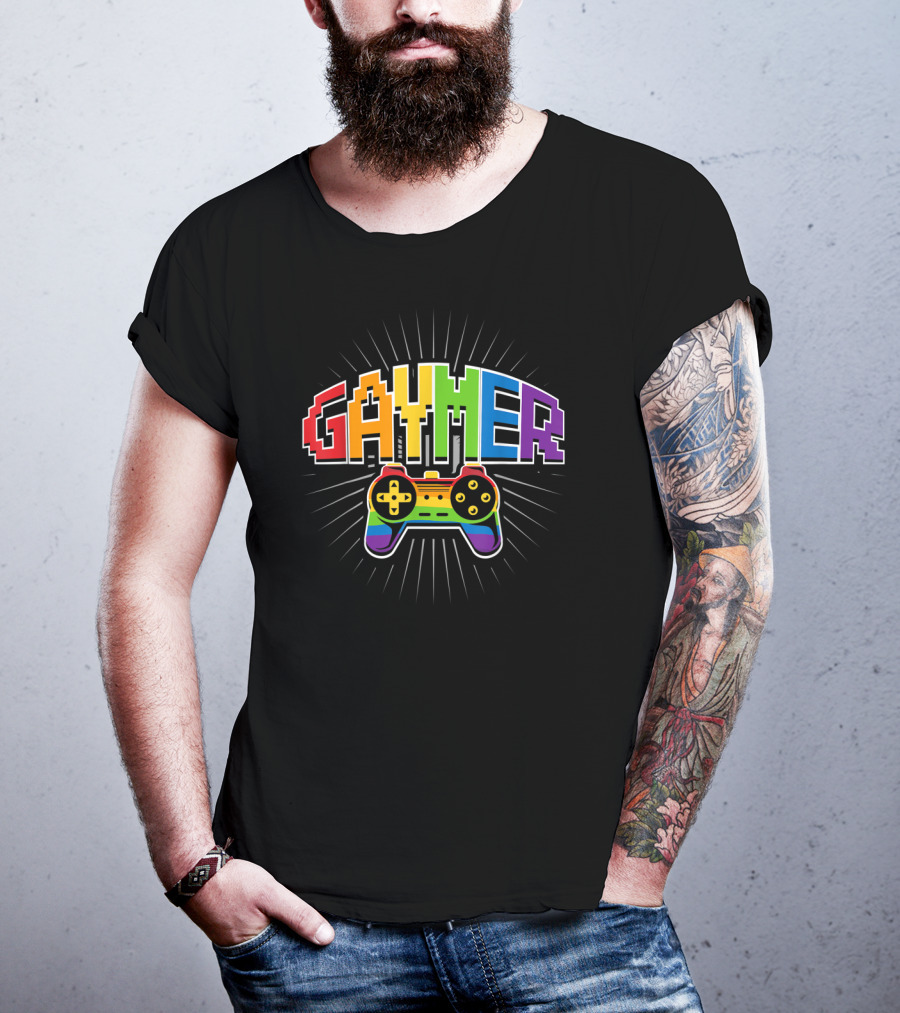 Threadrock Men's Gaymer Rainbow Love Controller Pride T-Shirt