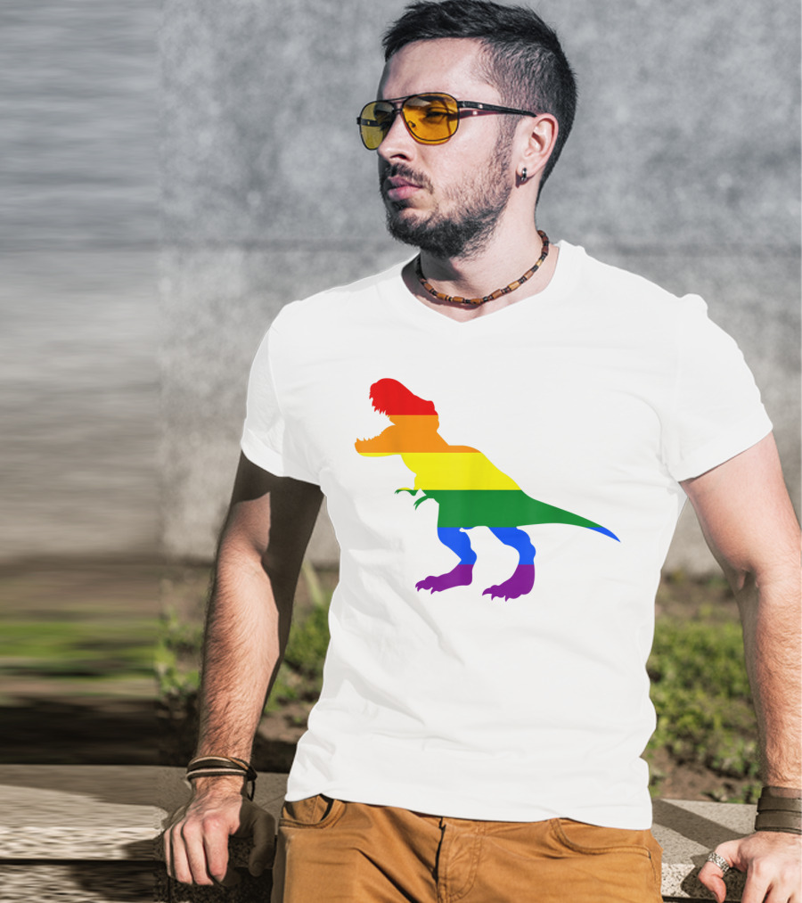 Dino Pride Rainbow Flag LBGT T-Rex Pride Month T-Shirt