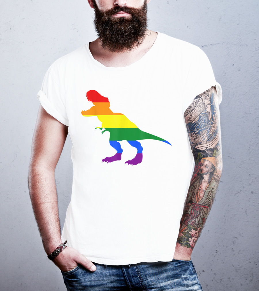 Dino Pride Rainbow Flag LBGT T-Rex Pride Month T-Shirt