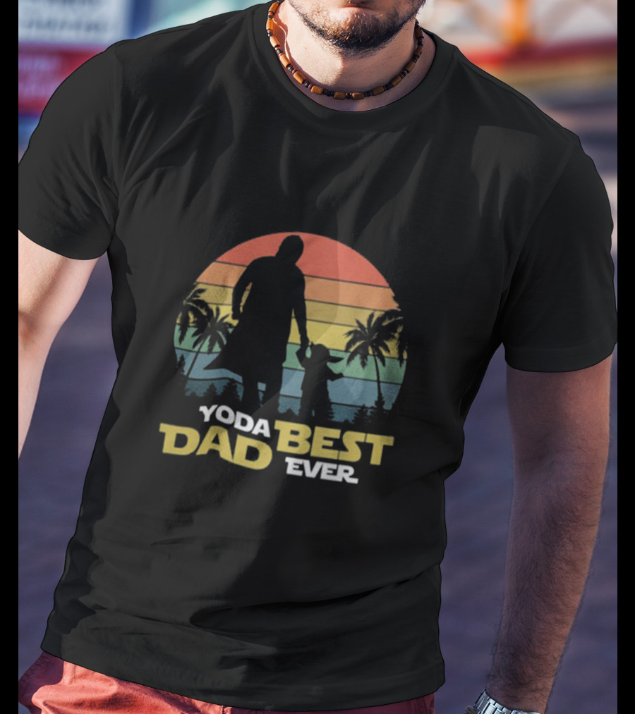 Yoda Best Dad Ever Retro Sunset Palm Trees T-Shirt