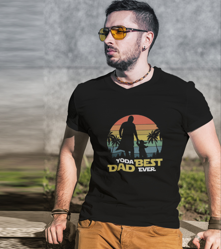 Yoda Best Dad Ever Retro Sunset Palm Trees T-Shirt
