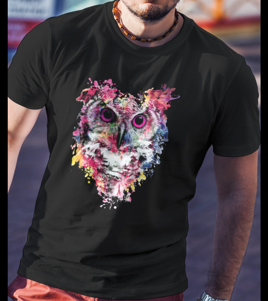 Colorful Owl Splatter Art Vibrant Watercolor Paint Explosion T-Shirt