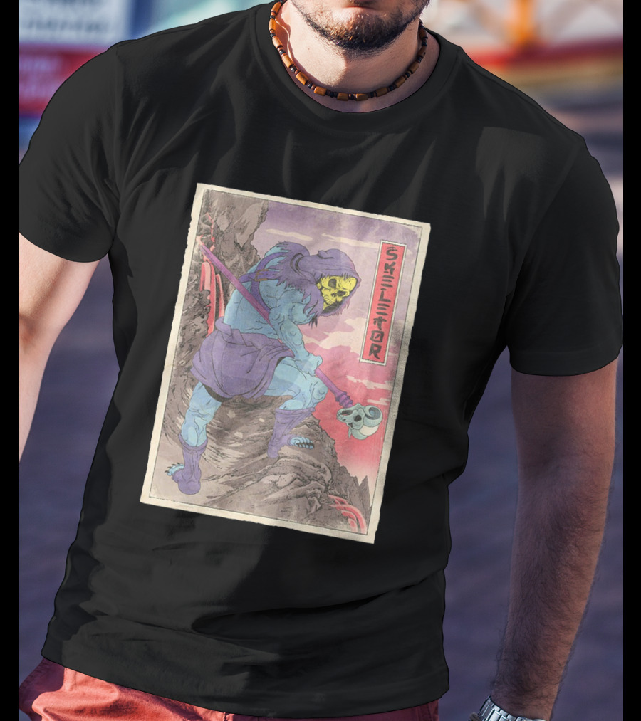 Skeletor Retro Vintage Style Art Print With Skull Staff And Hooded Figure T-Shirt