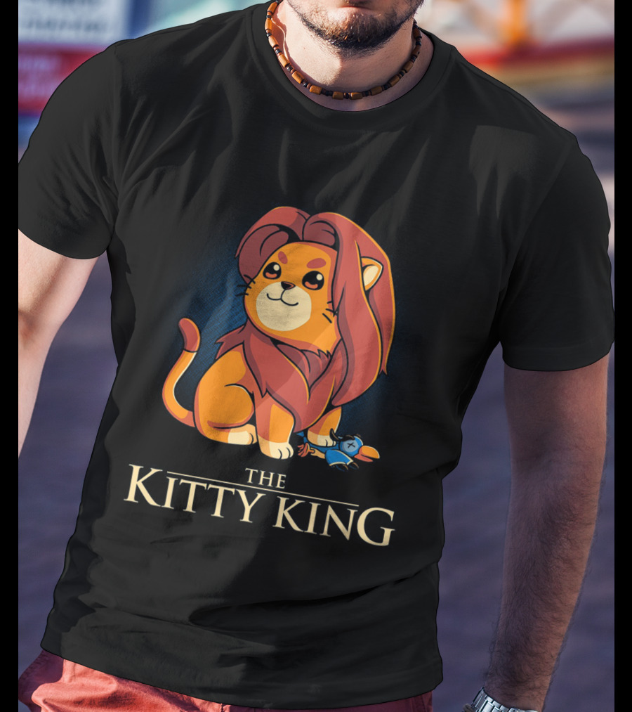The Kitty King Cute Lion With Plush Mane And Toy Bird Playful T-Shirt