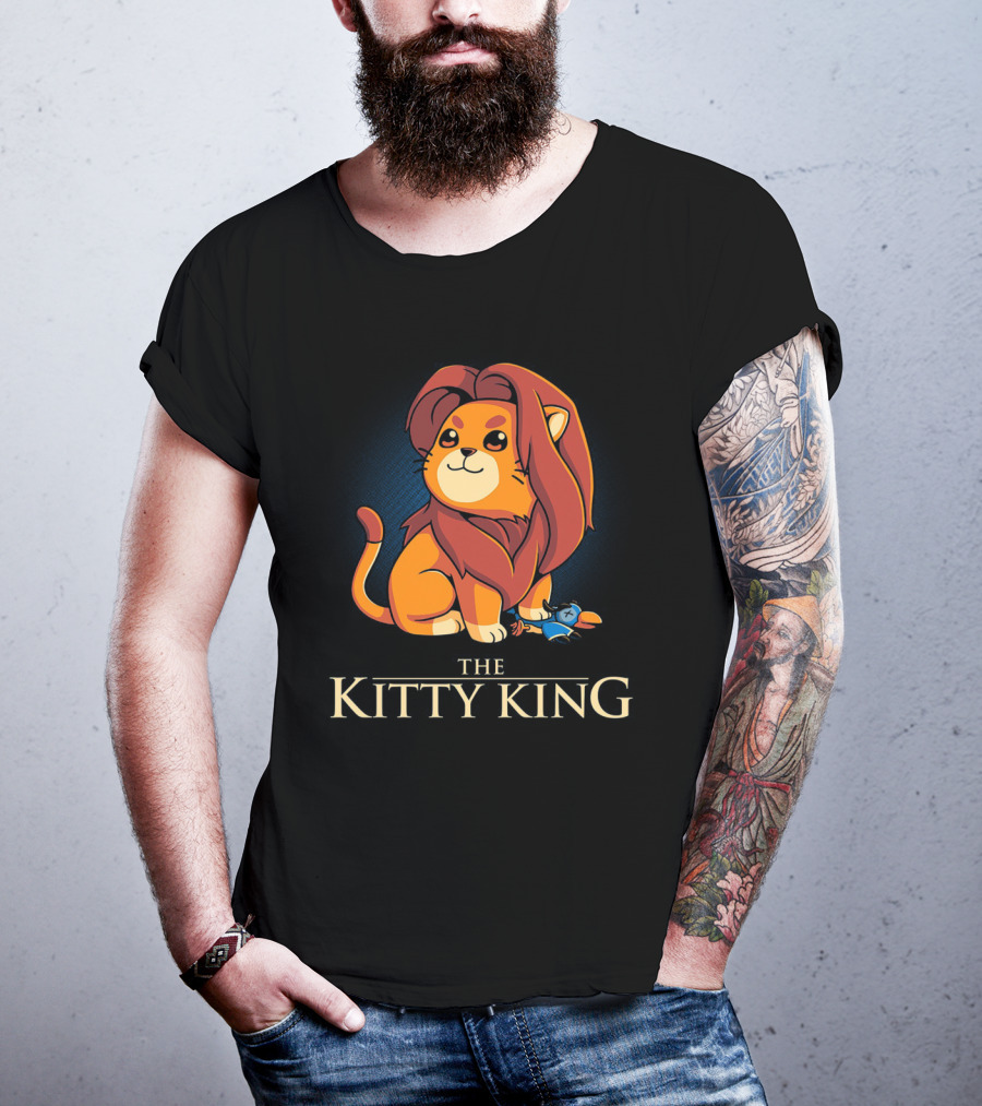 The Kitty King Cute Lion With Plush Mane And Toy Bird Playful T-Shirt