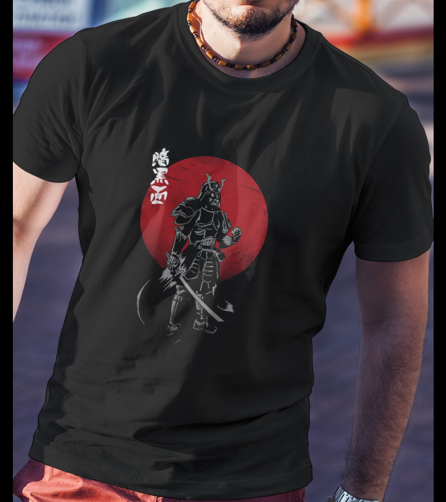 Dark Side Of The Ninja Samurai Vader With Red Rising Sun Katana Kanji T-Shirt