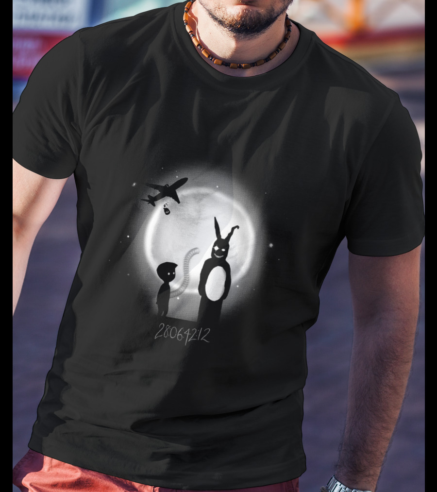 Donnie In Limbo 28064212 Dark Rabbit And Airplane Silhouette Against Moon T-Shirt
