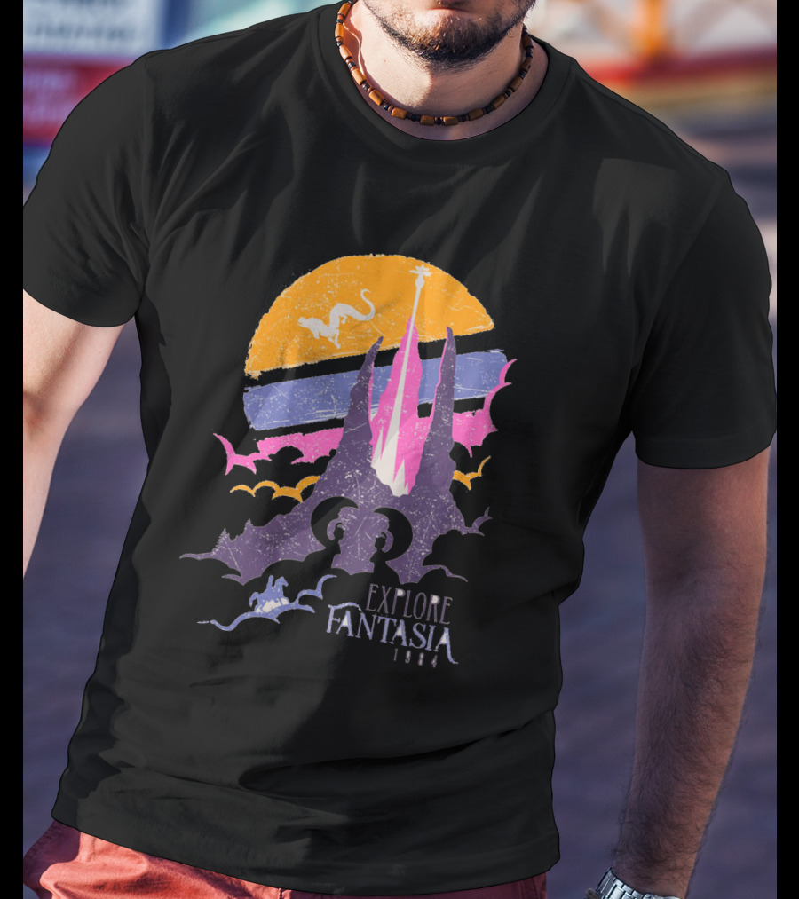 Explore Fantasia 1984 Vintage Adventure Sunset Magic Realms T-Shirt