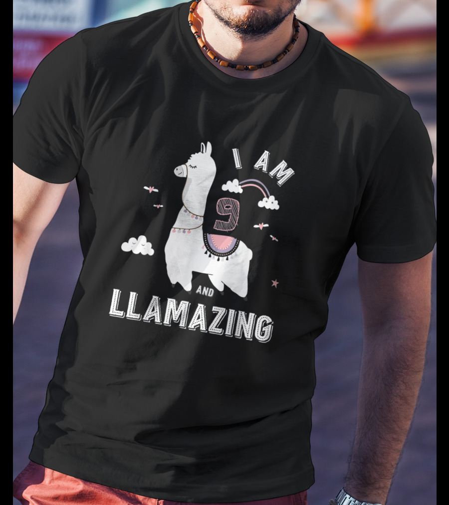 I Am 9 And Llamazing Funny Llama Cloud Birthday T-Shirt