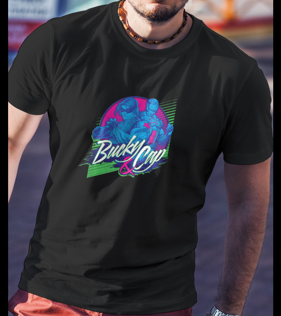 Marvel Bucky Barnes And Cap Heroic Duo Retro Neon T-Shirt