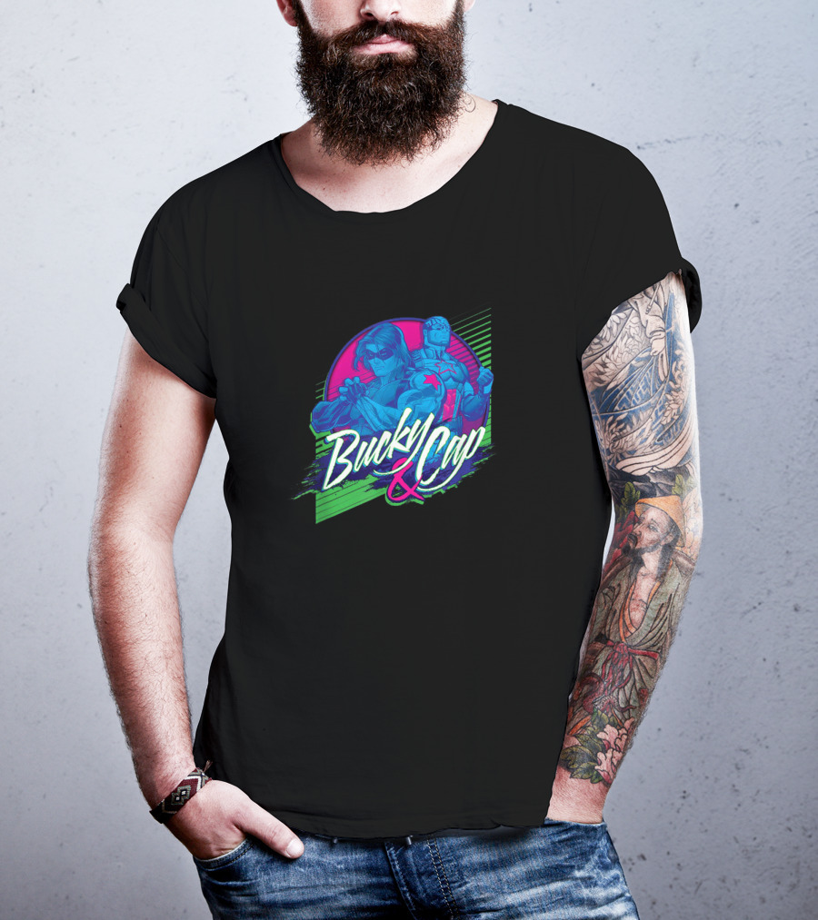Marvel Bucky Barnes And Cap Heroic Duo Retro Neon T-Shirt