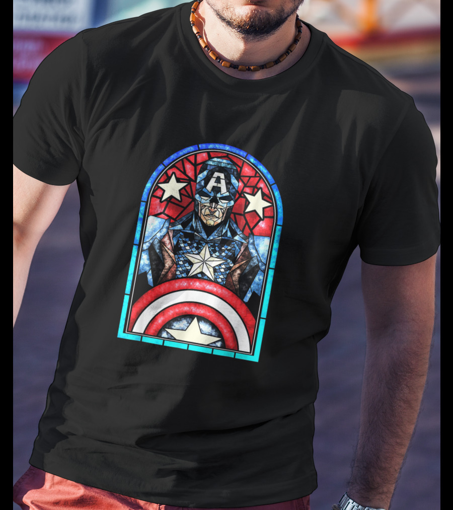 Captain America Avengers Stained Glass Memorial Window T-Shirt