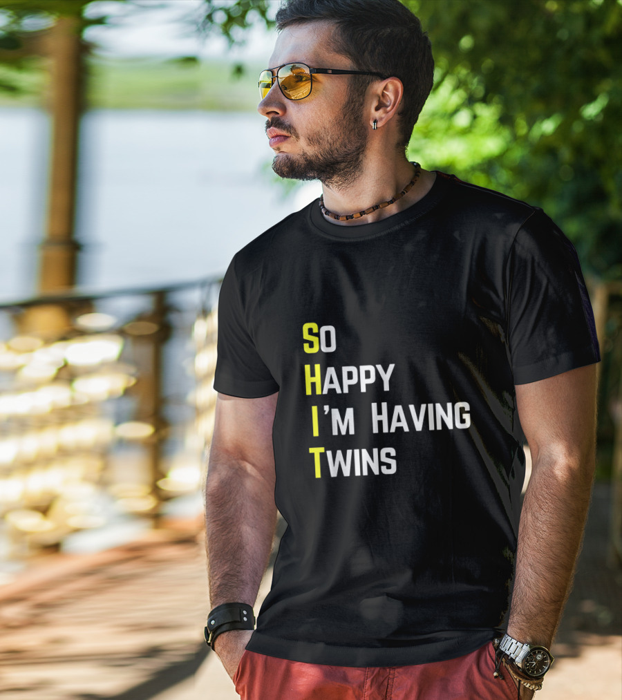 So Happy I'm Having Twins Humor Reveal Fun Parents T-Shirt