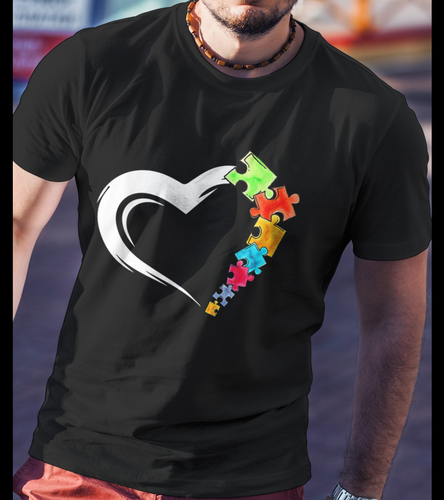 Autism Awareness Heart And Colorful Puzzle Pieces Love Kind T-Shirt