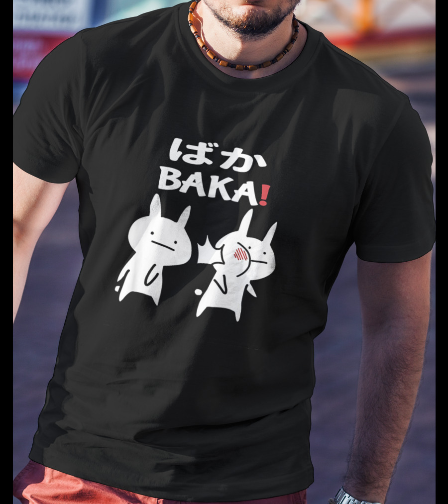 Baka Cute Anime Japanese Word Funny Two Cartoon Rabbits Slap Humor For Anime Lovers T-Shirt