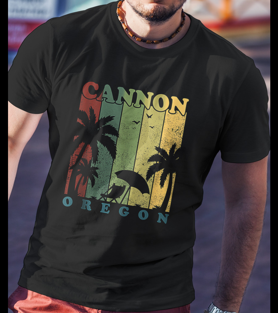 Cannon Beach Oregon Summer Vacation Landscape With Palm Trees And Sunset T-Shirt