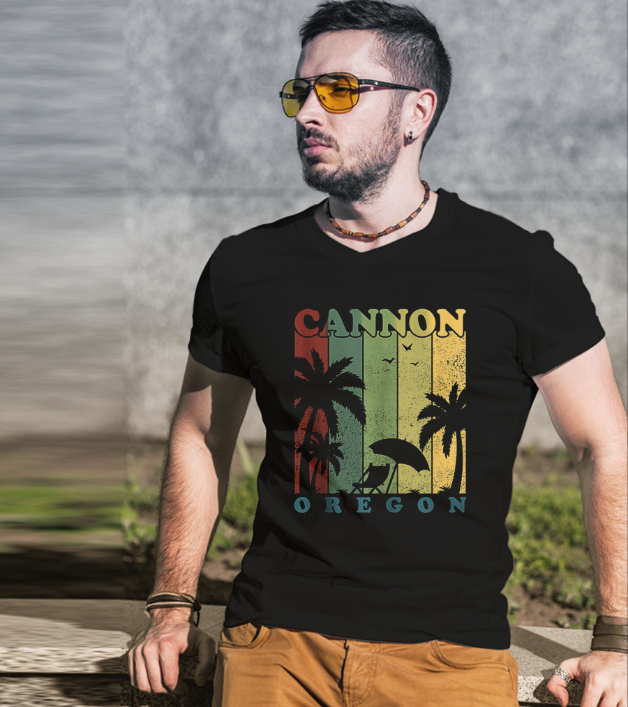 Cannon Beach Oregon Summer Vacation Landscape With Palm Trees And Sunset T-Shirt