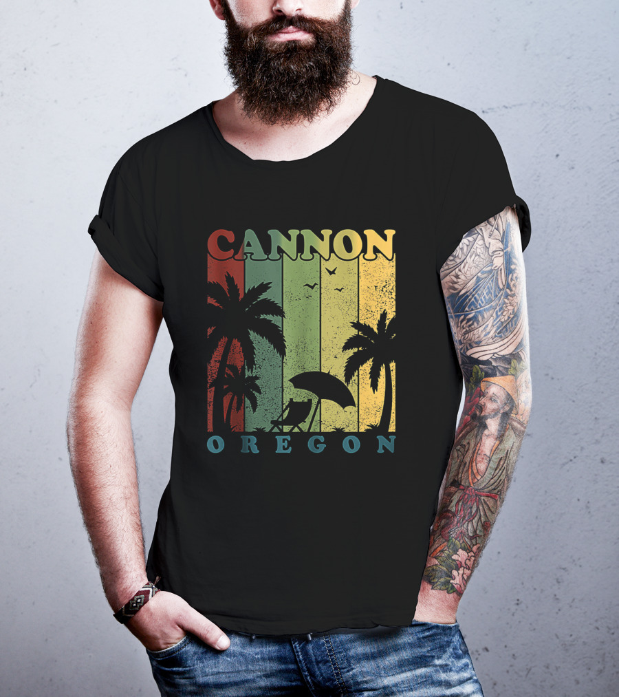 Cannon Beach Oregon Summer Vacation Landscape With Palm Trees And Sunset T-Shirt