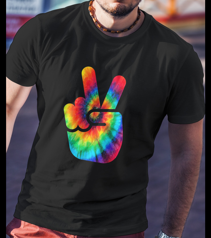Peace Hand Symbol Rainbow Tie Dye T-Shirt