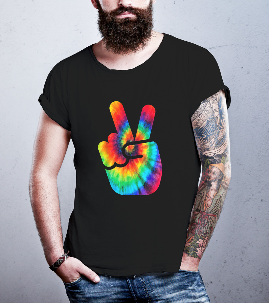 Peace Hand Symbol Rainbow Tie Dye T-Shirt