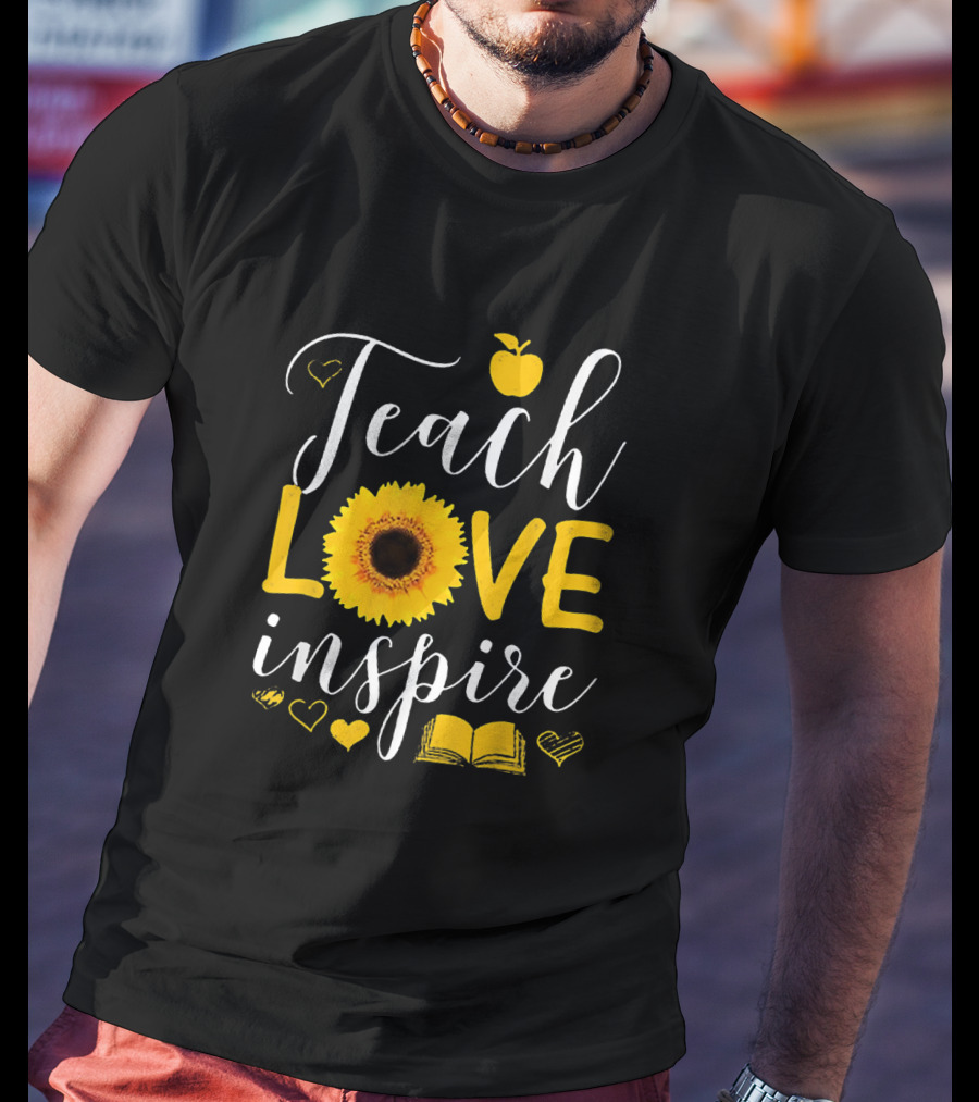 Teach Love Inspire Sunflower Heart Apple Book T-Shirt
