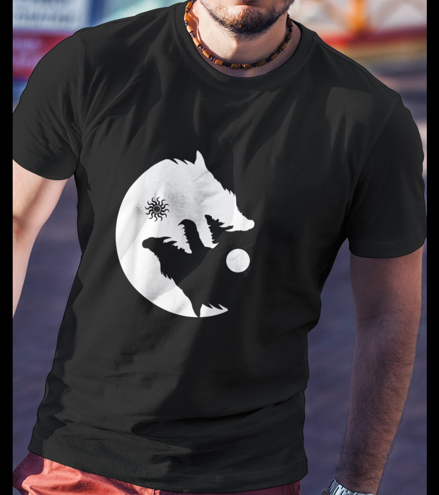 Wolf Yin Yang Sun Moon Vintage Harmony Balance Life Symbolism T-Shirt